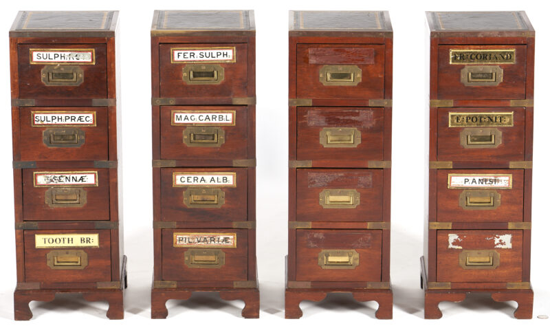 Lot 215: Set of 4 Campaign – Apothecary Style Cabinets