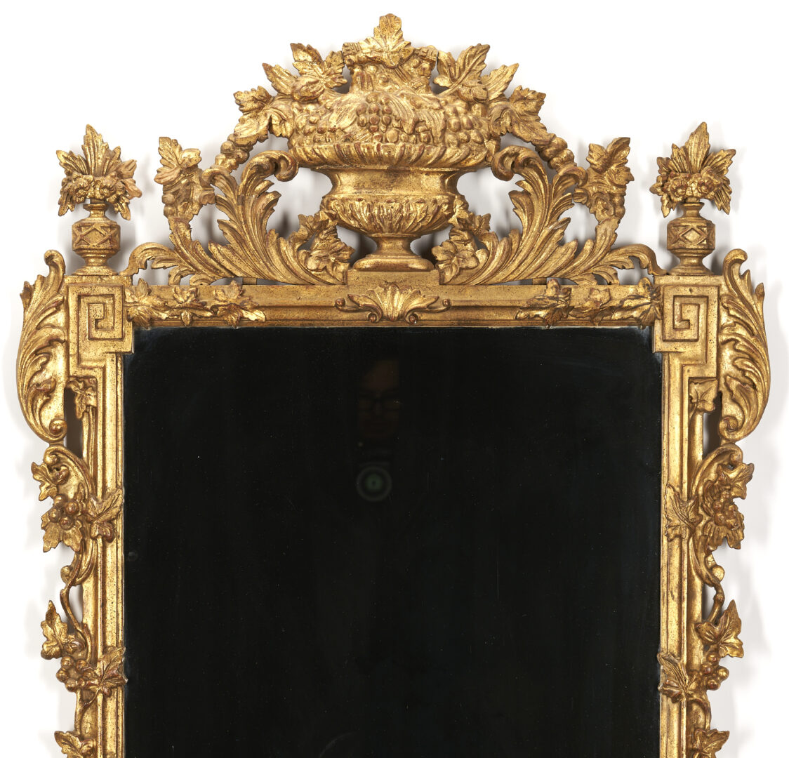 Lot 216: Pr. Italian Giltwood Mirrors, Flower Urn Crests