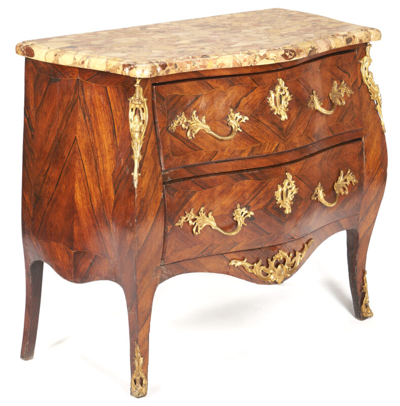 Lot 220: French Louis XV Style Marble Topped Bombe Chest or Commode