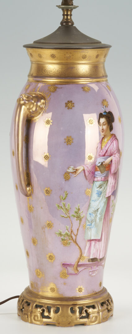 Lot 226: Charles Labarre Signed Porcelain Vase Lamp with Geisha