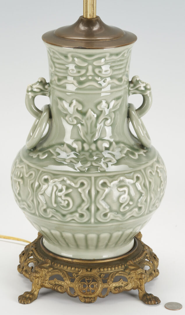 Lot 227: 2 Chinese Lamps, Celadon Porcelain & Bronze Urn