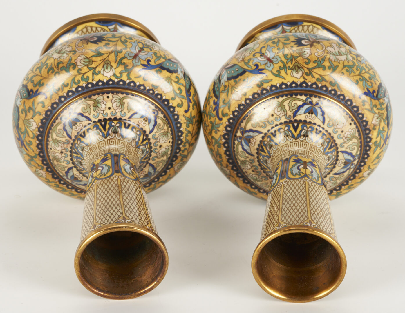 Lot 229: Pair Chinese Yellow Cloisonne Vases