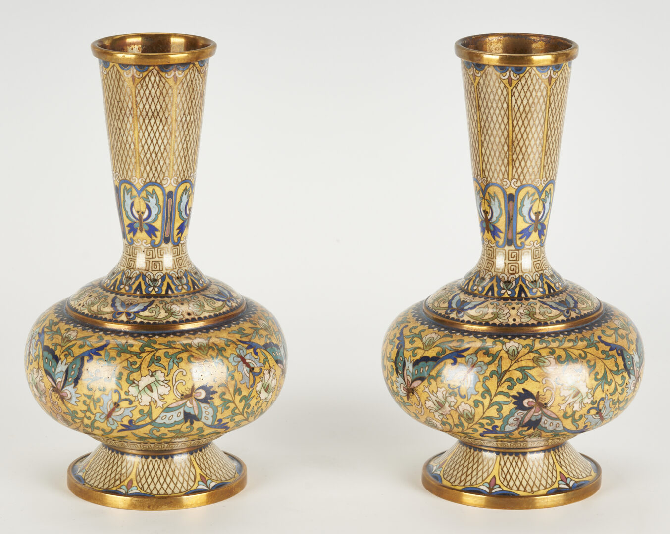 Lot 229: Pair Chinese Yellow Cloisonne Vases