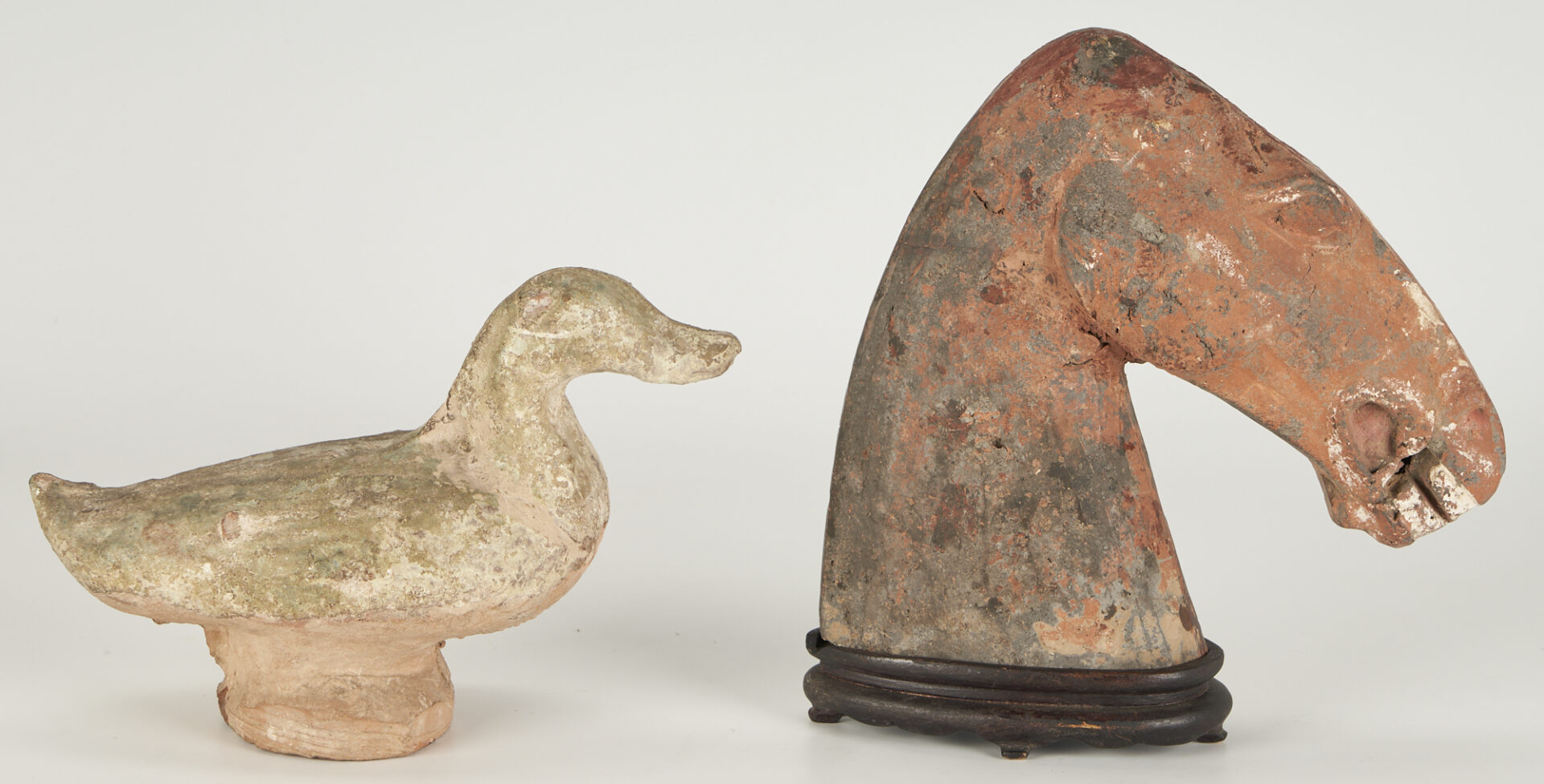 Lot 22: 2 Asian Archaistic Sculptural Items, Tomb Figure & Terracotta Horse Head