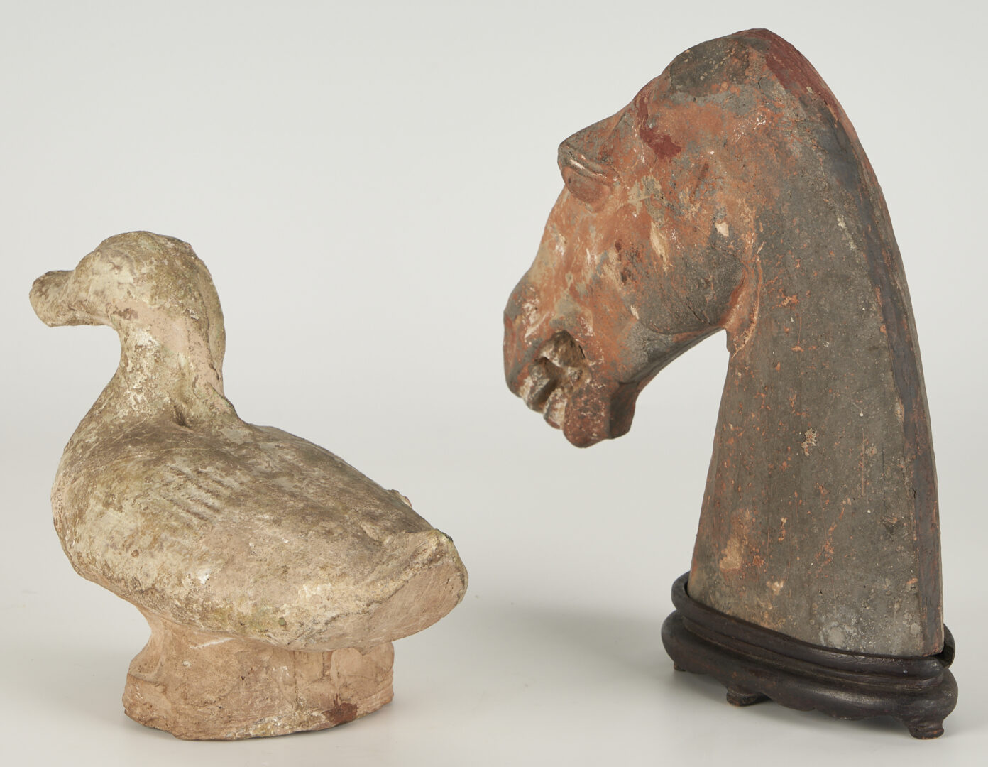 Lot 22: 2 Asian Archaistic Sculptural Items, Tomb Figure & Terracotta Horse Head