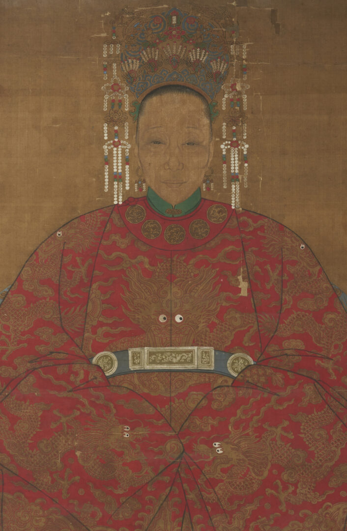 Lot 234: Early Chinese Ancestor Portrait Plus 2 Watercolor Landscapes
