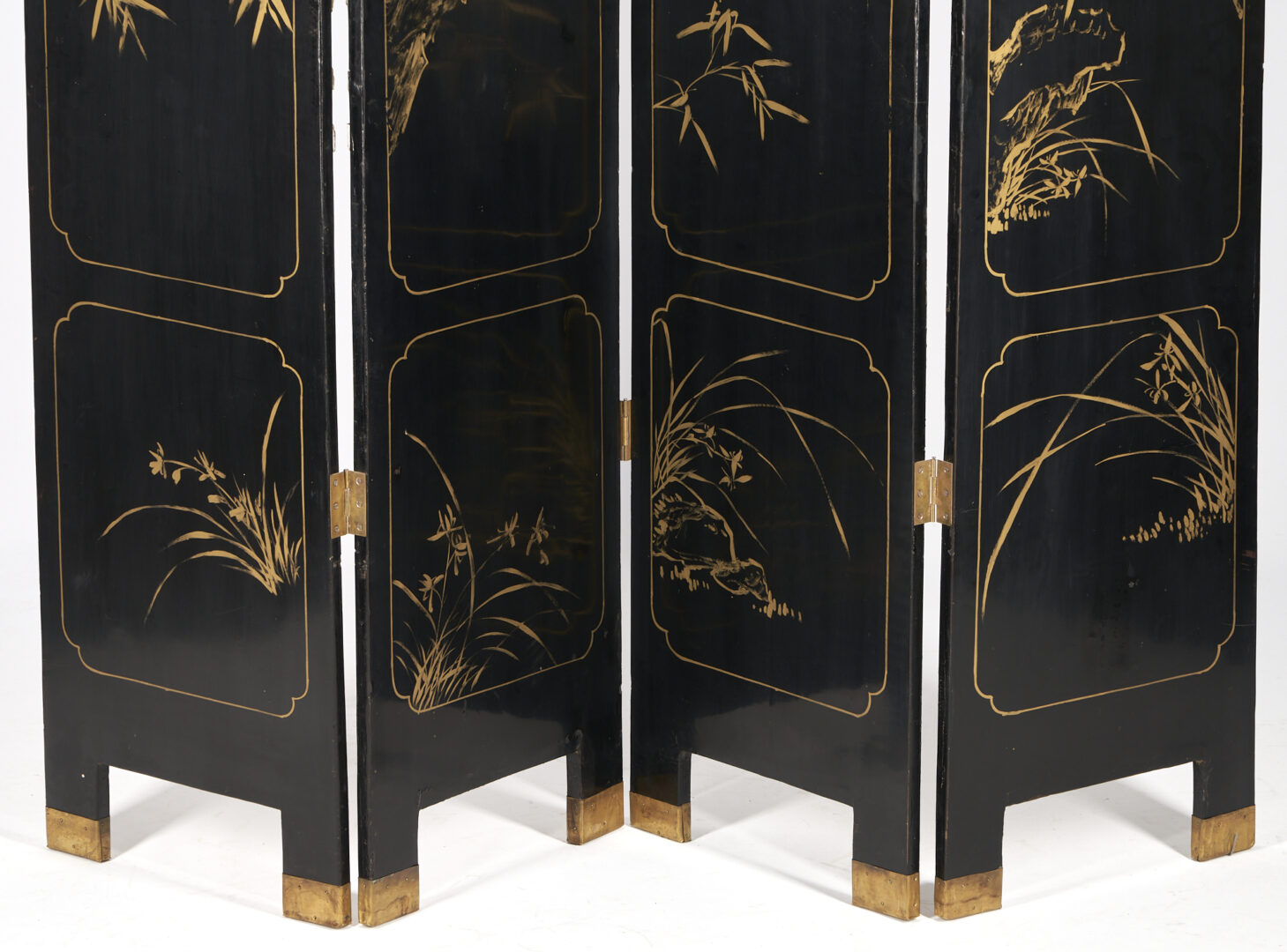 Lot 242: Chinese 4-Panel Inlaid & Hardstone Lacquer Screen