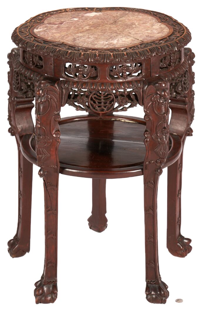 Lot 243: Chinese Hardwood Stand w/ Inset Marble Top