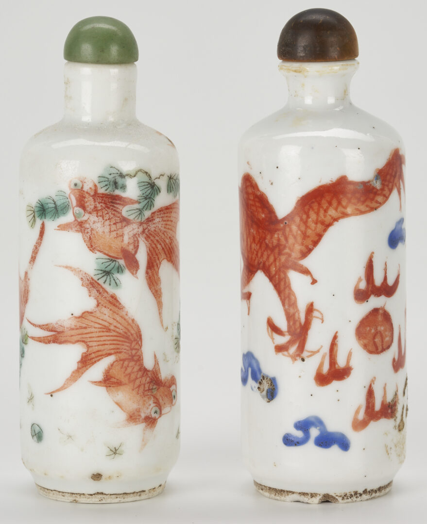 Lot 244: 5 Asian Porcelain Snuff Bottles including Fish, Dragon decoration