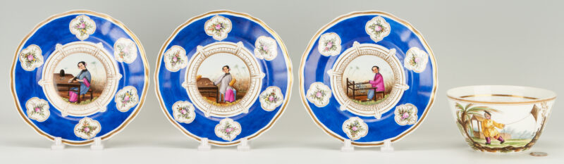 Lot 246: 4 English Porcelain Items w/ Chinoiserie Figural Decoration