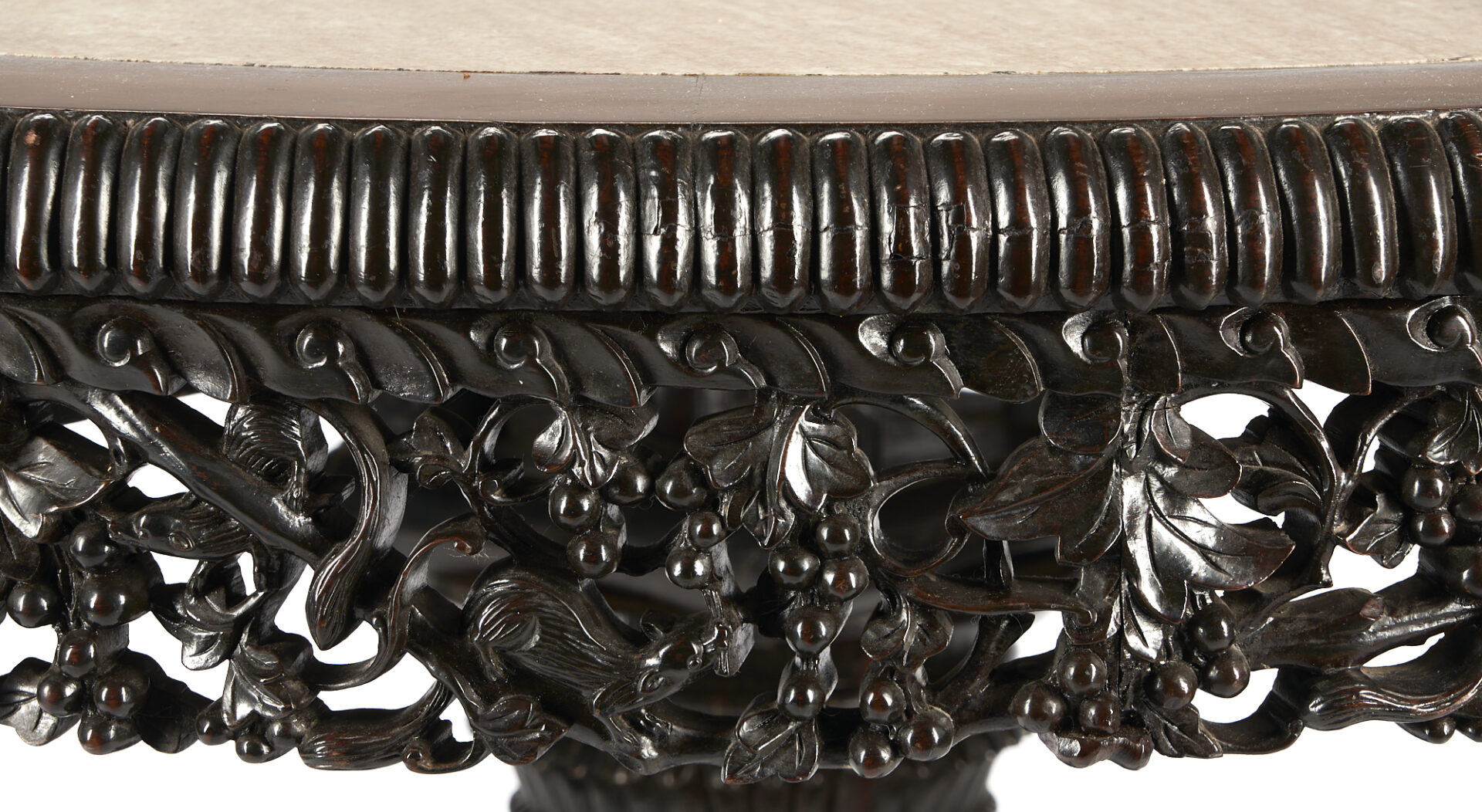Lot 24: 19th C. Figural Carved Center Table with Marble Top, Dogs, Birdcage
