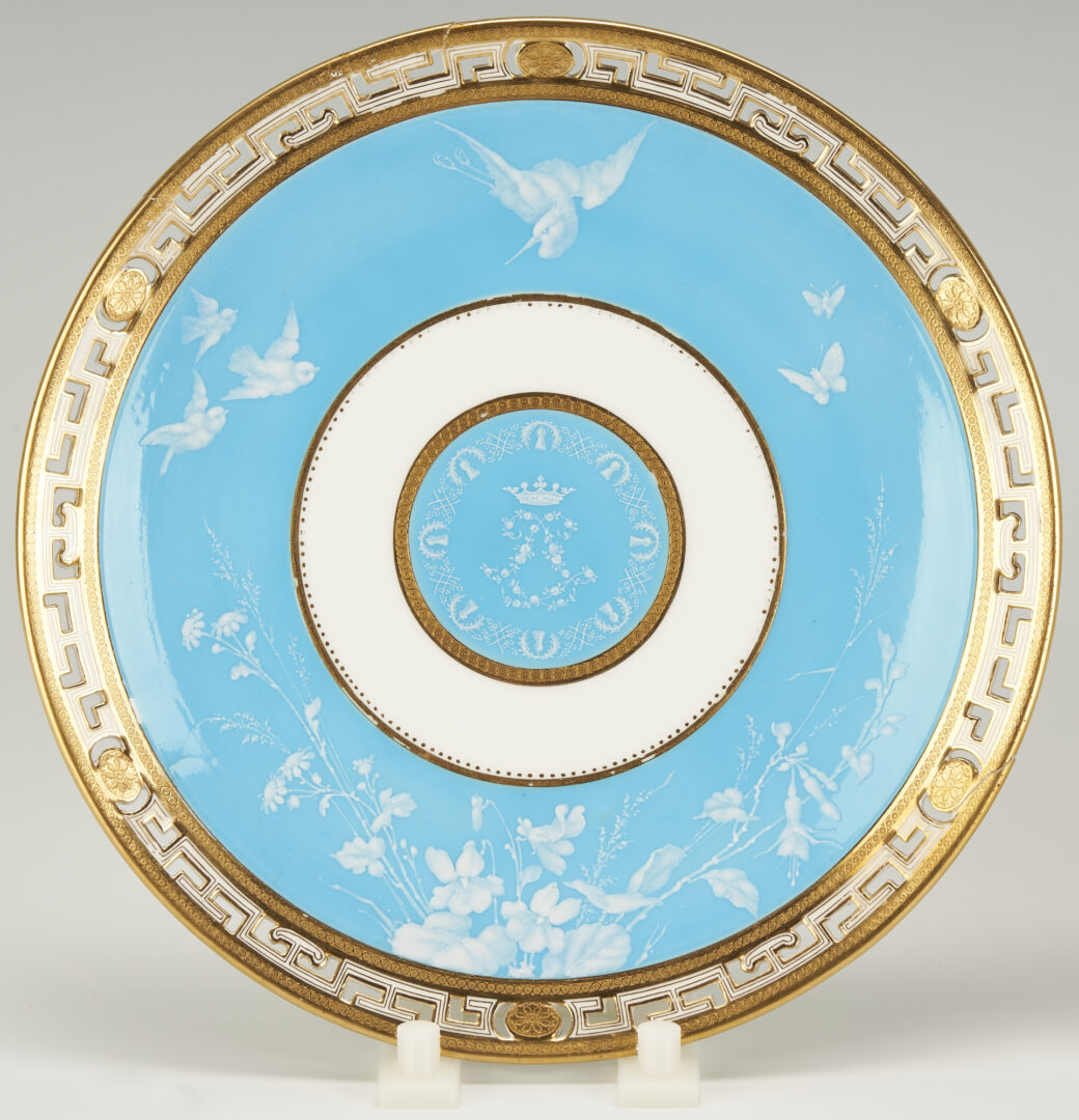 Lot 257: Pr. Minton Pate Sur Pate Cabinet Plates, Blue, with Birds