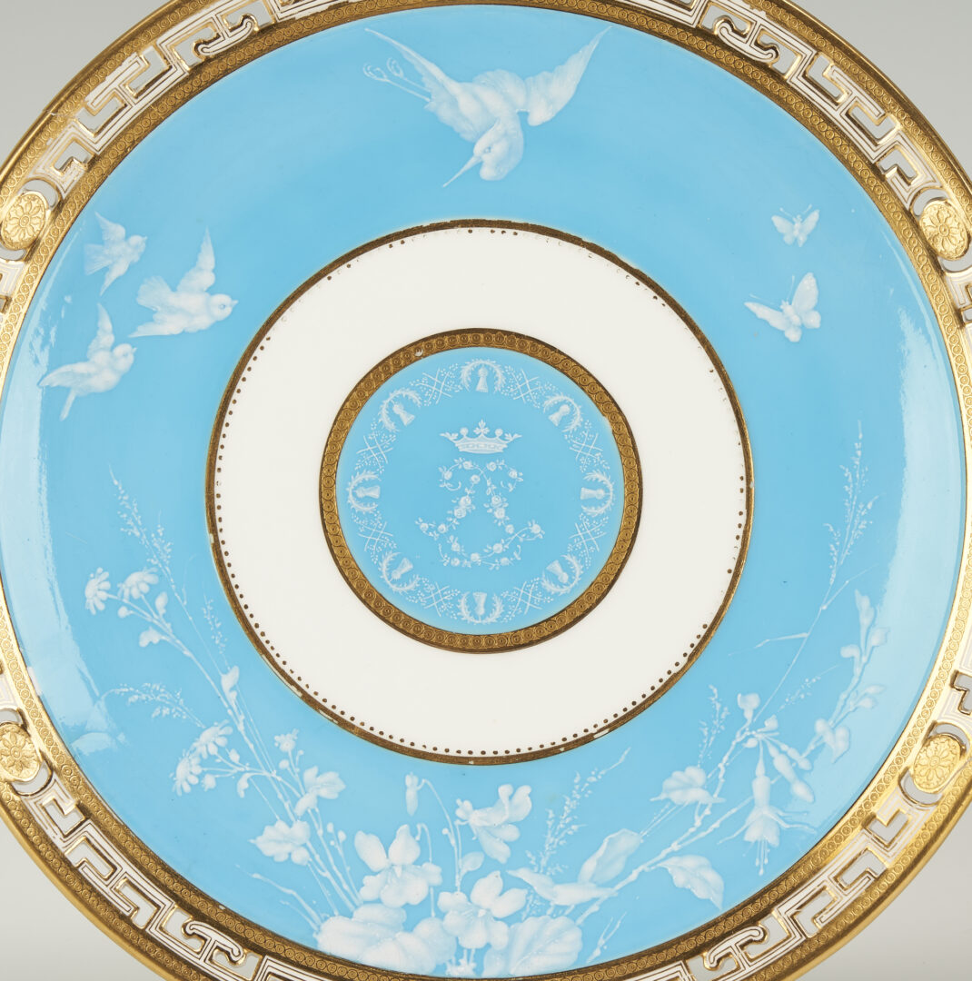 Lot 257: Pr. Minton Pate Sur Pate Cabinet Plates, Blue, with Birds
