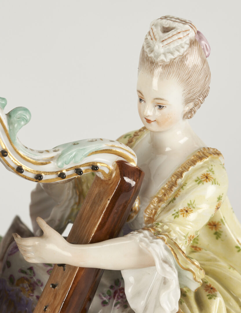 Lot 266: Meissen Porcelain Musical Figural Group w/ Harpist