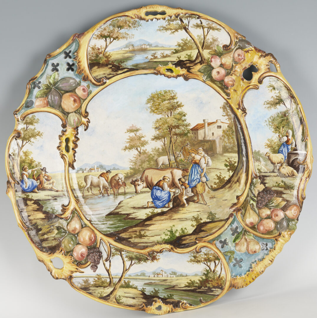 Lot 271: Pair of Very Large Italian Ceramic Chargers with Pastoral Scenes