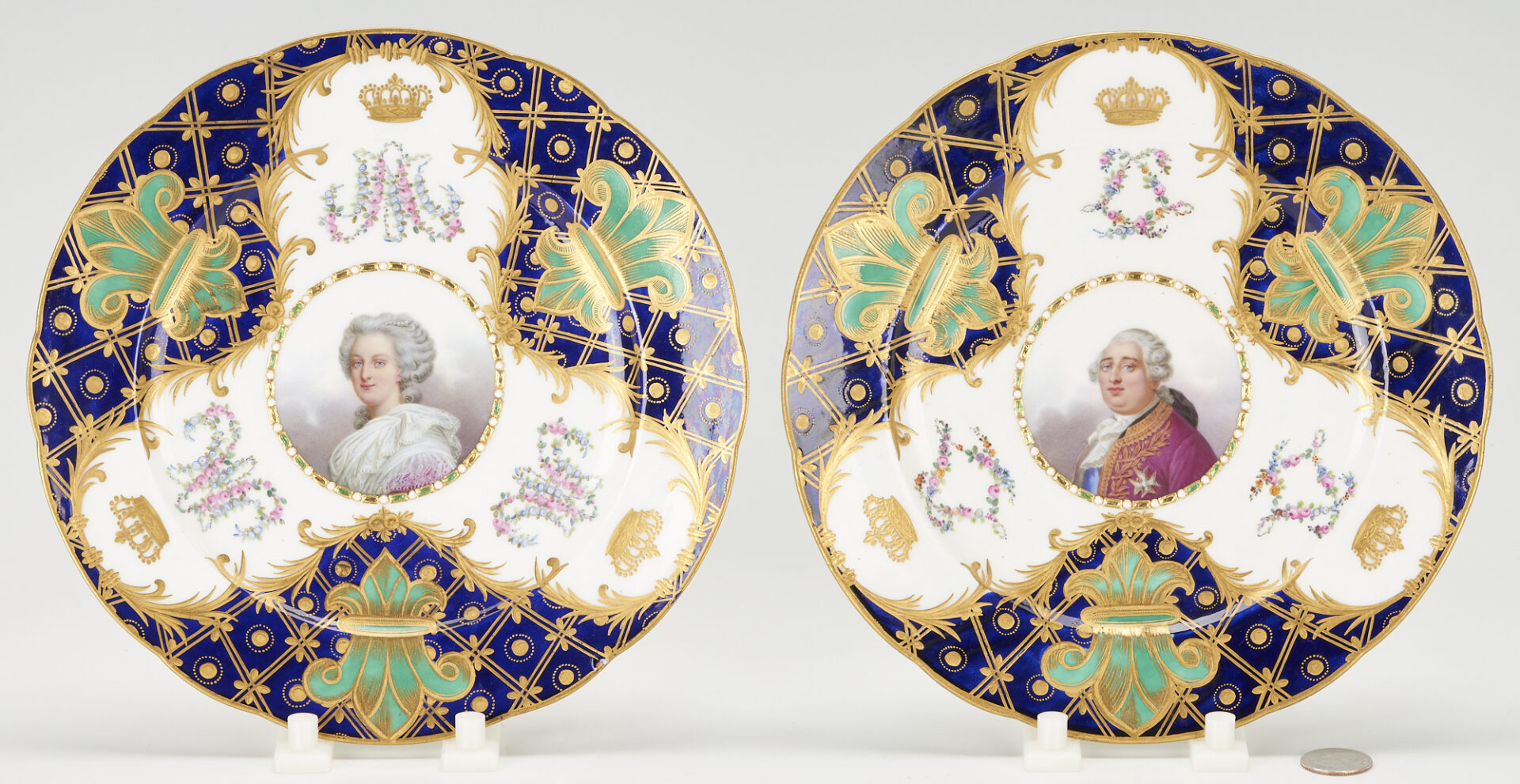 Lot 277: 5 pcs. Sevres or Sevres Style French Cobalt Porcelain, incl. After David Teniers The Younger