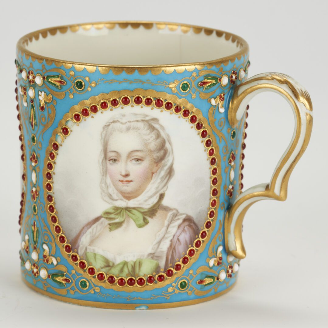 Lot 278: 3 pcs. French Sevres Style Porcelain, Portrait Cup, Armorial Saucer, & Plate