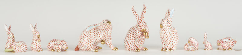 Lot 283: 9 Herend Porcelain Rabbits, Red Fishnet Decoration
