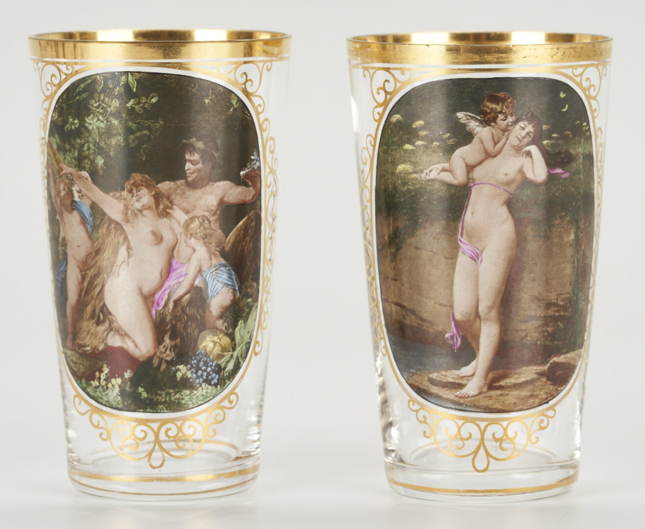 Lot 287: Set of 10 Rare Lobmeyr Glass Tumblers w/ Enamel Nude Decoration