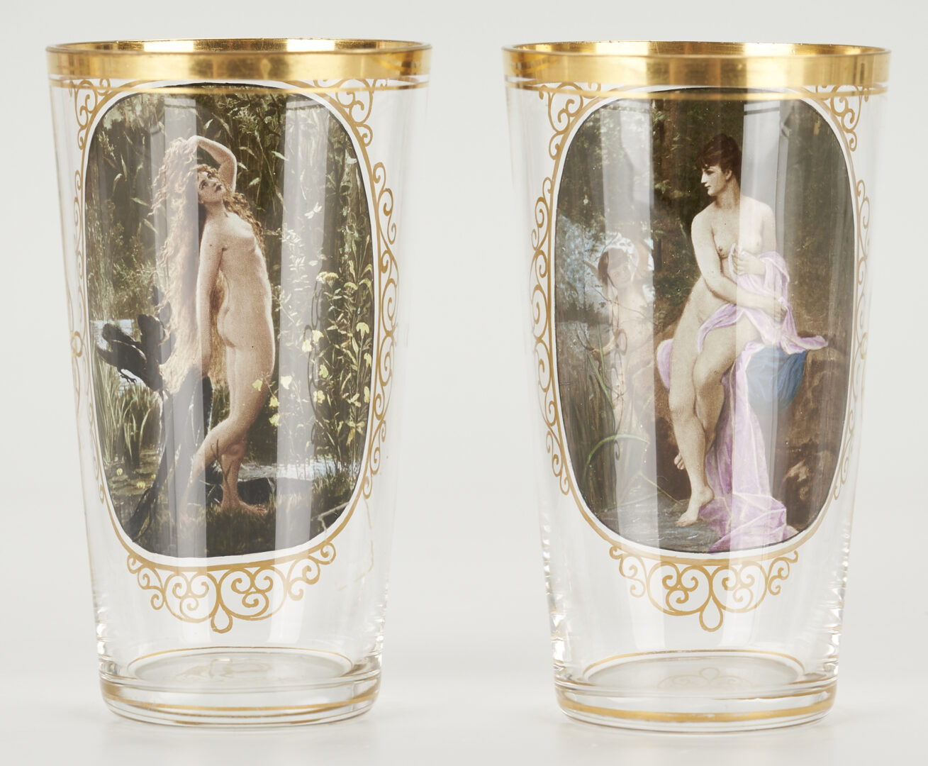 Lot 287: Set of 10 Rare Lobmeyr Glass Tumblers w/ Enamel Nude Decoration