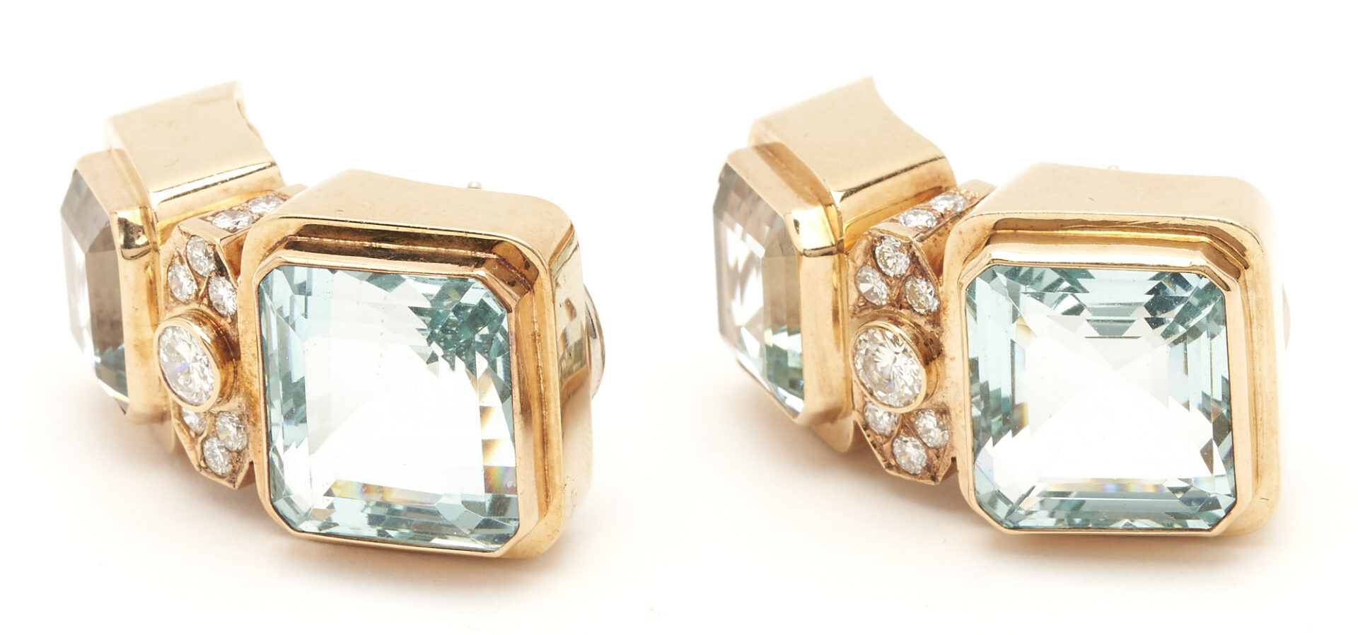 Lot 299: 14K Aquamarine & Diamond Earrings