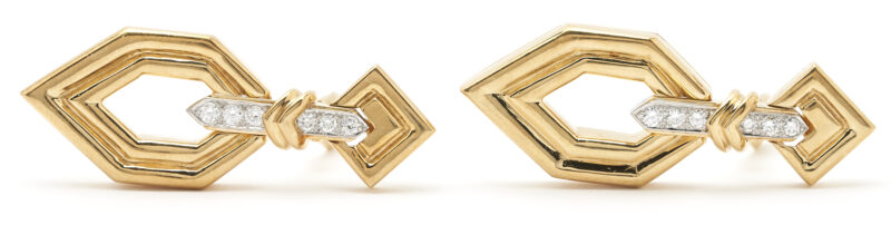 Lot 308: Pr. Vintage Charles Turi 18K Gold & Diamond Earrings