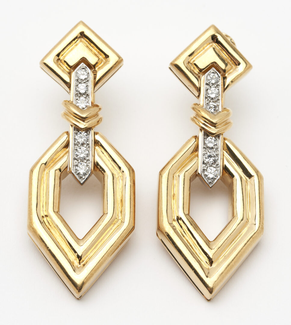 Lot 308: Pr. Vintage Charles Turi 18K Gold & Diamond Earrings