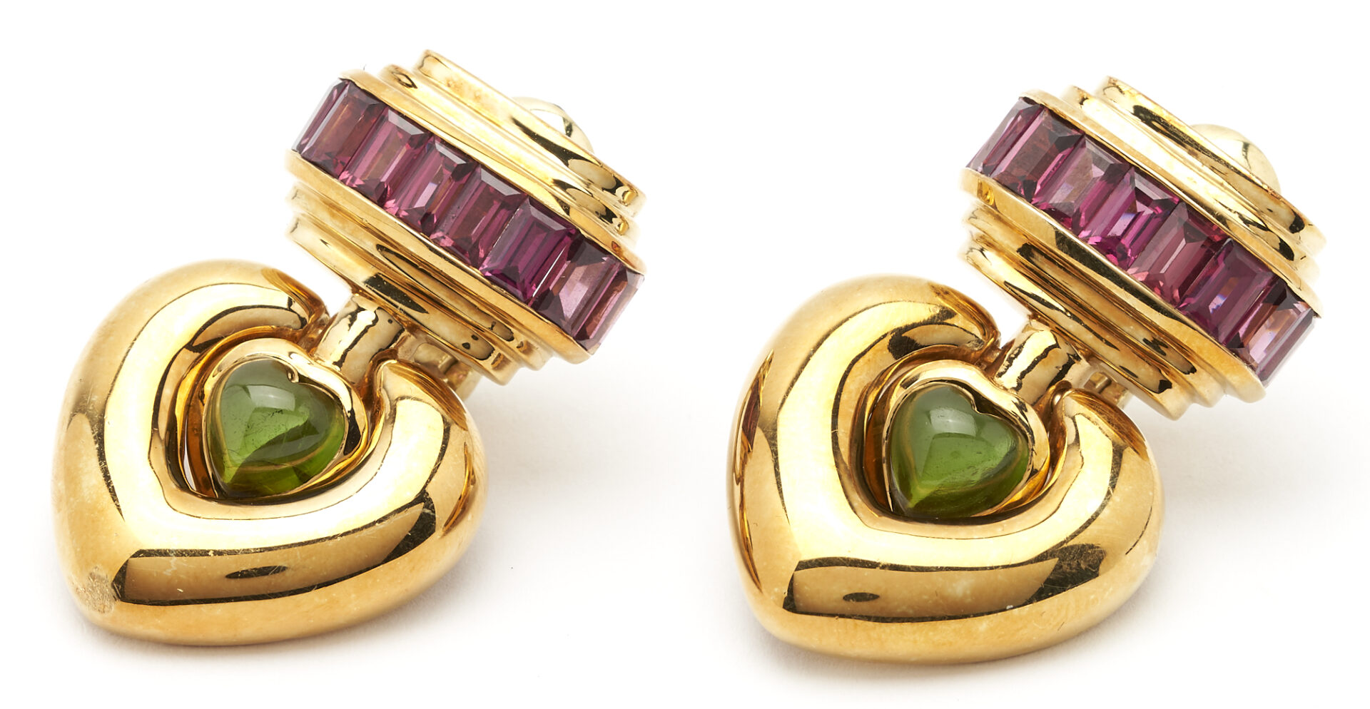 Lot 309: 18K Gold & Tourmaline Heart Earrings