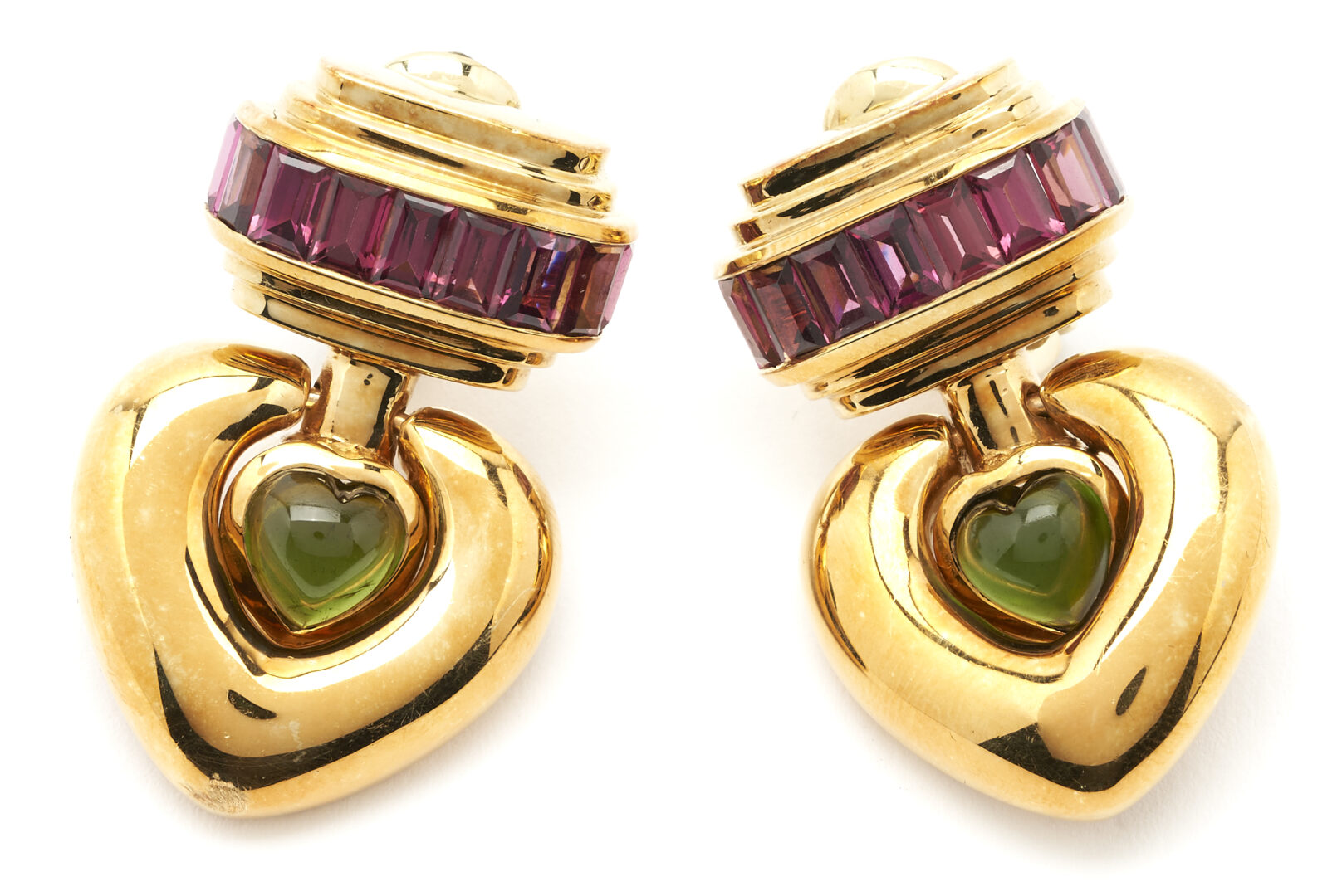 Lot 309: 18K Gold & Tourmaline Heart Earrings