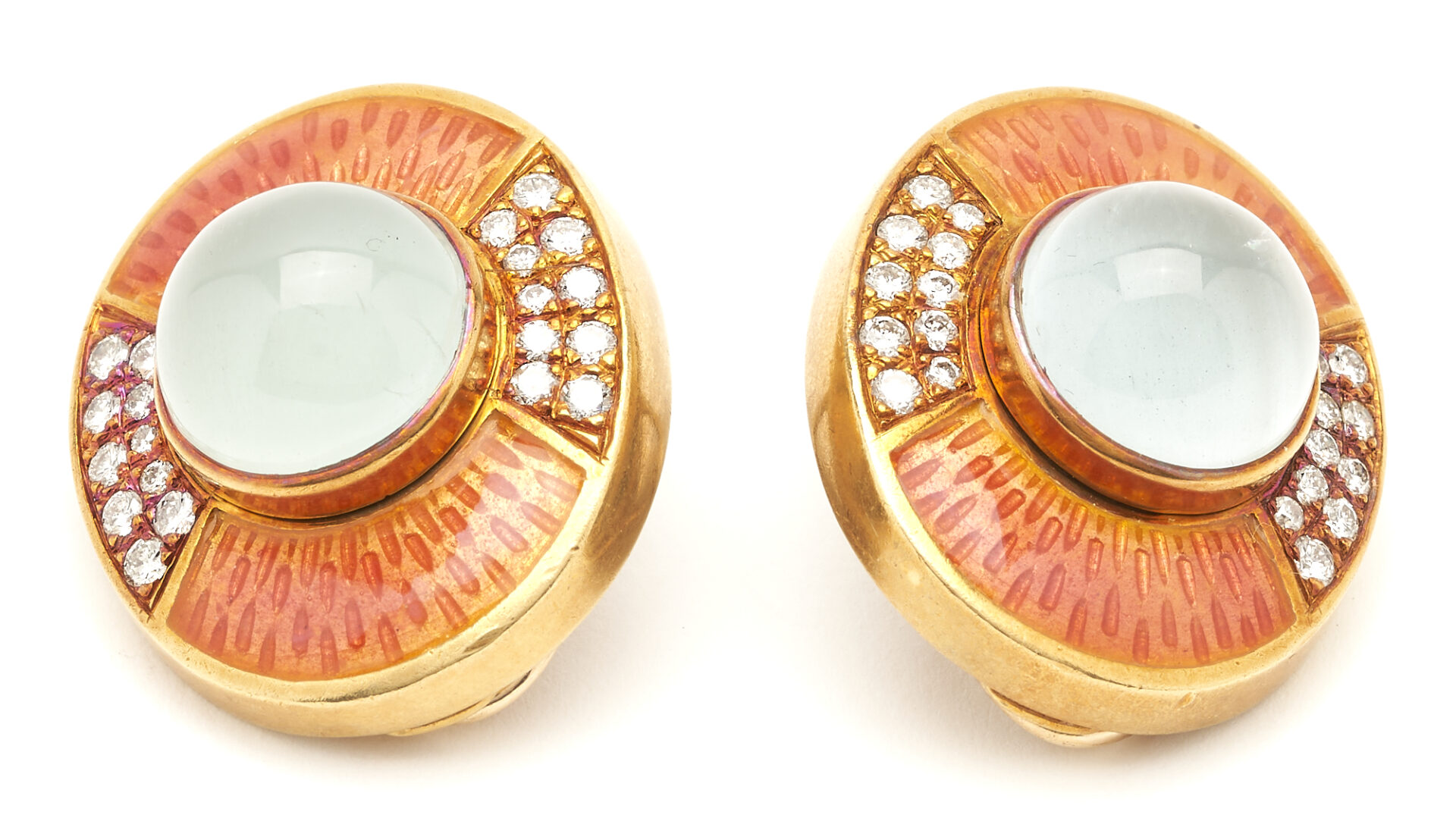Lot 311: Ladies 18K Moonstone & Diamond Earrings