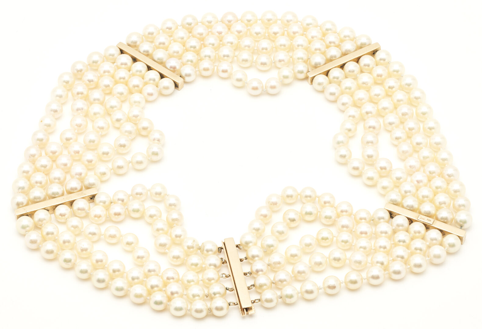 Lot 321: 14K Mikimoto 5-Strand Pearl Necklace & Bracelet