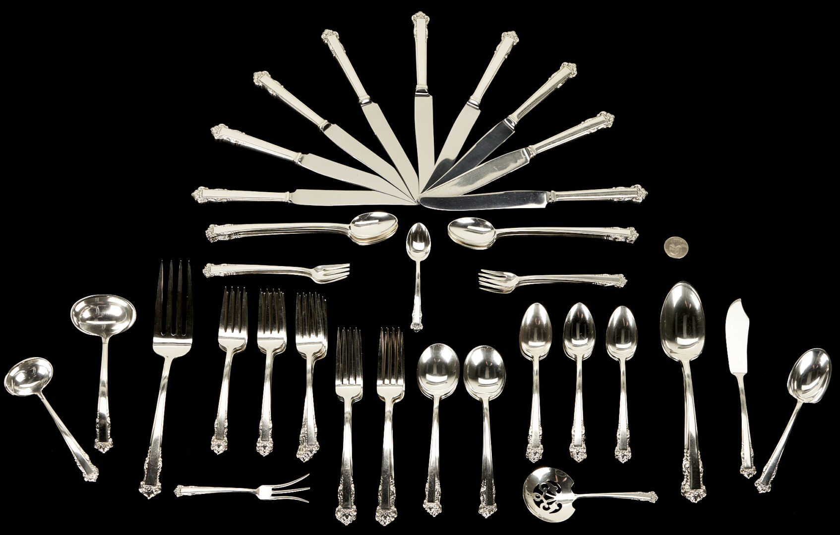Lot 329: 73 pcs. Lunt English Shell Sterling Silver Flatware