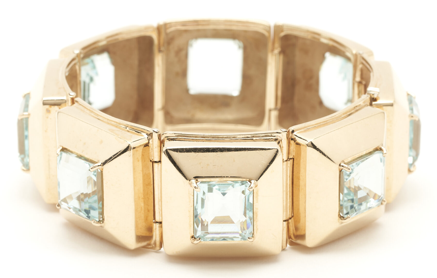 Lot 32: Designer 14K Gold & Aquamarine Bracelet