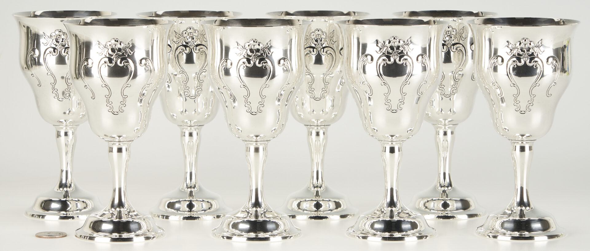 Lot 333: 8 Gorham Chantilly Countess Sterling Silver Goblets