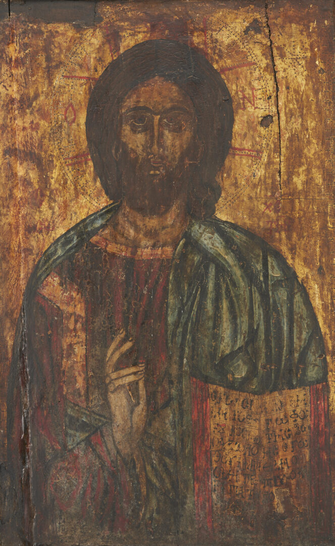 Lot 353: Large Russian Tempura Icon, Christ Pantocrator