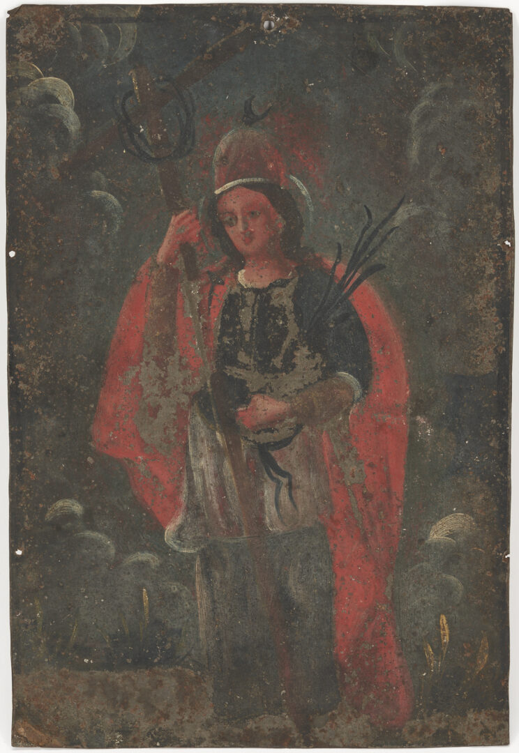 Lot 356: 4 Mexican Folk Art Retablos, Our Lady of Sorrows, St. Anne, Joseph, & St. Boniface