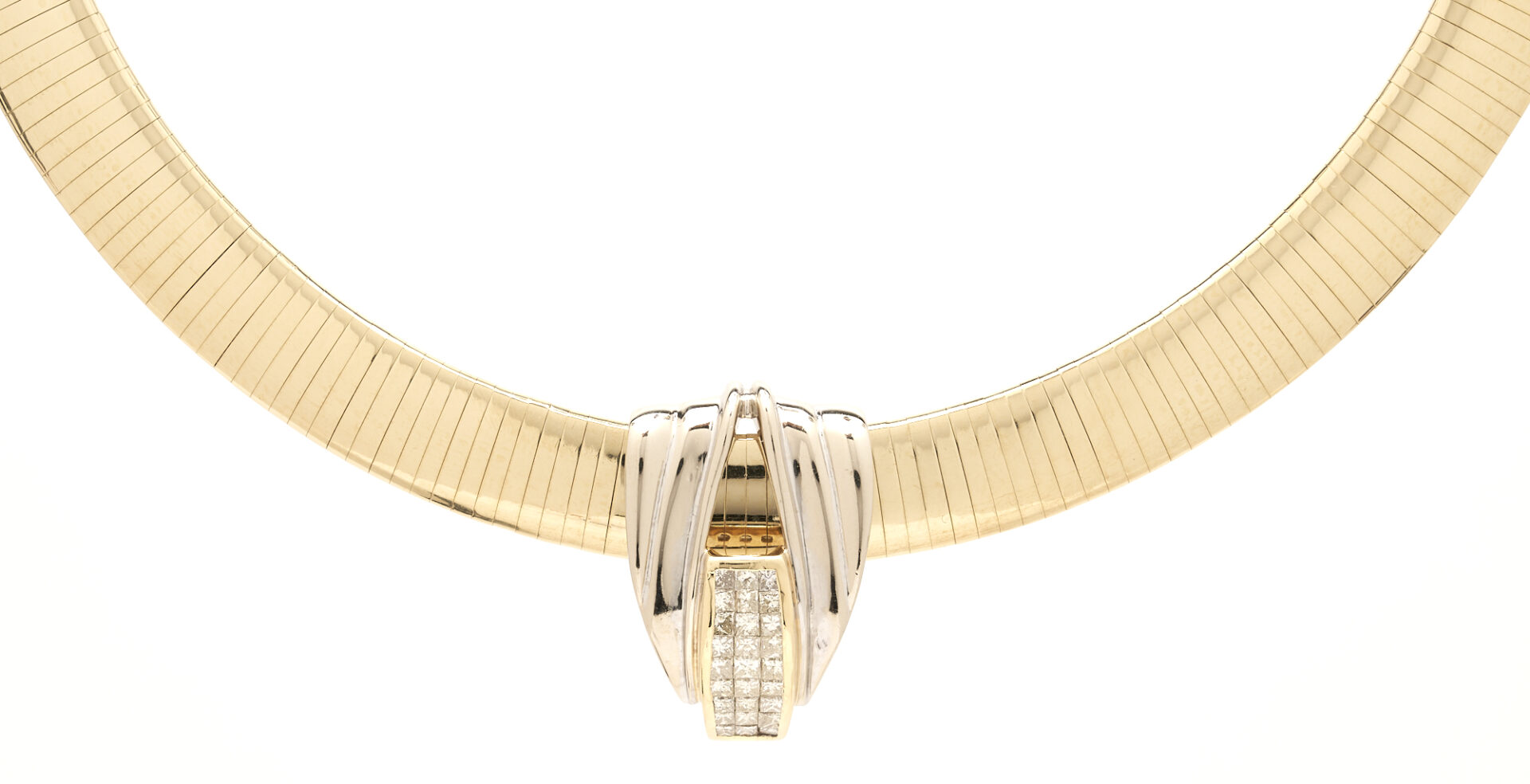 Lot 35: 14K Gold and Diamond Omega Necklace