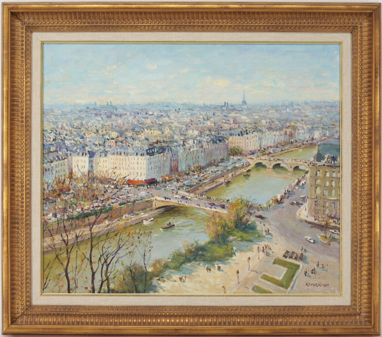 Lot 367: Jean Kevorkian O/C Landscape, View of Paris from Notre Dame