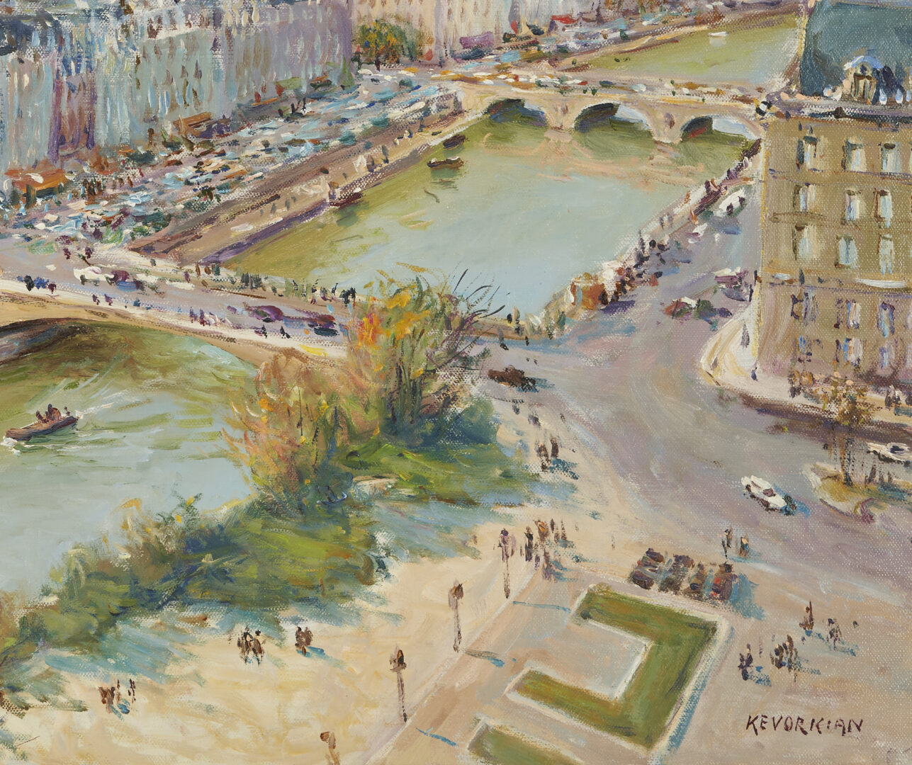 Lot 367: Jean Kevorkian O/C Landscape, View of Paris from Notre Dame