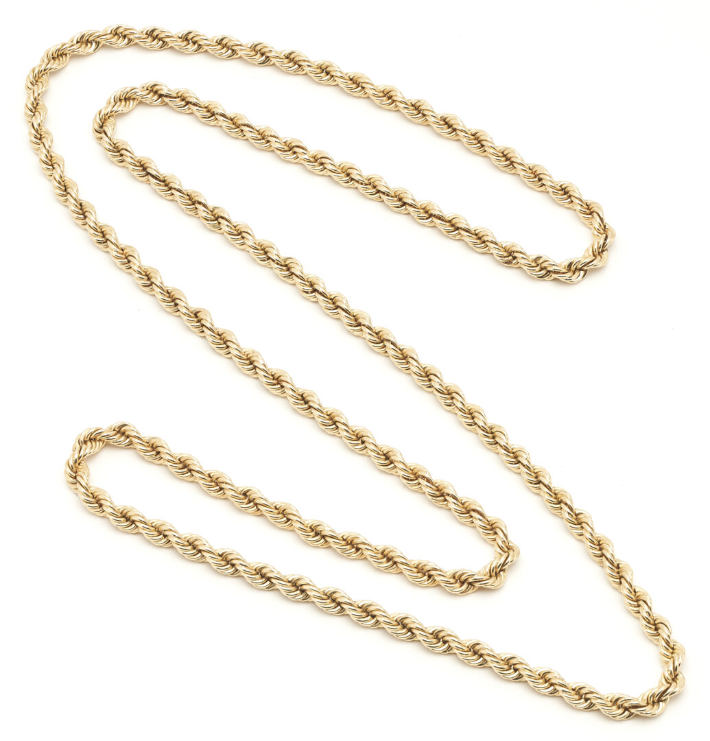 Lot 36: 14K Gold Rope Chain Necklace, 36" L