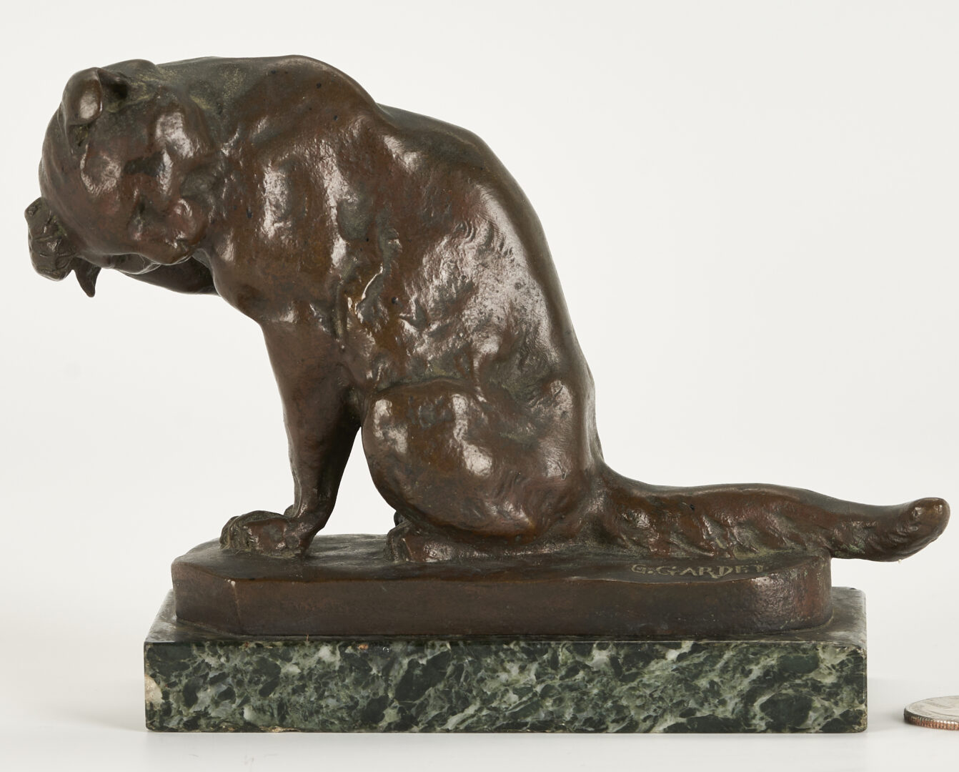 Lot 377: Georges Gardet Bronze Sculpture, Bathing Cat