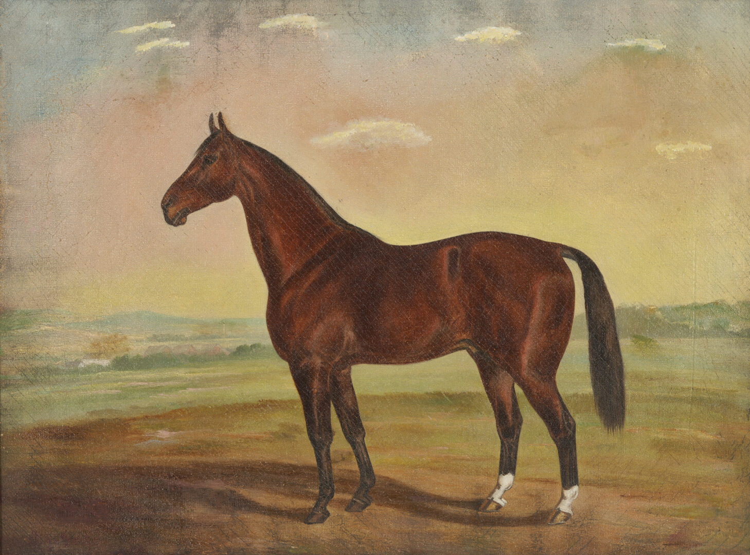 Lot 393: Thomas Scott O/C Painting of a Horse in Landscape