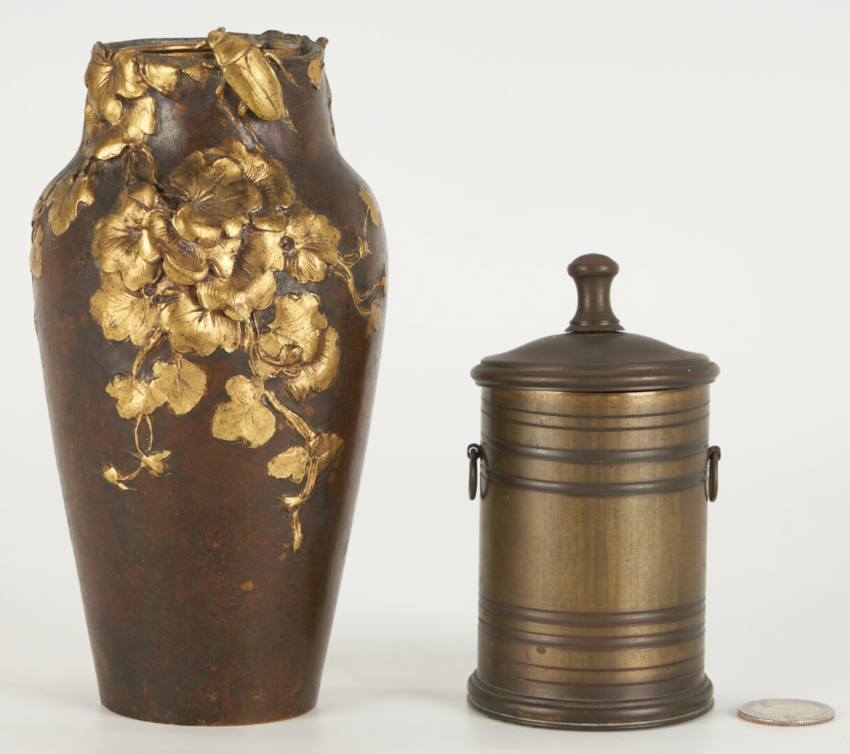 Lot 430: Tiffany Bronze Cigarette Box & F. Debon Art Nouveau Bronze Vase