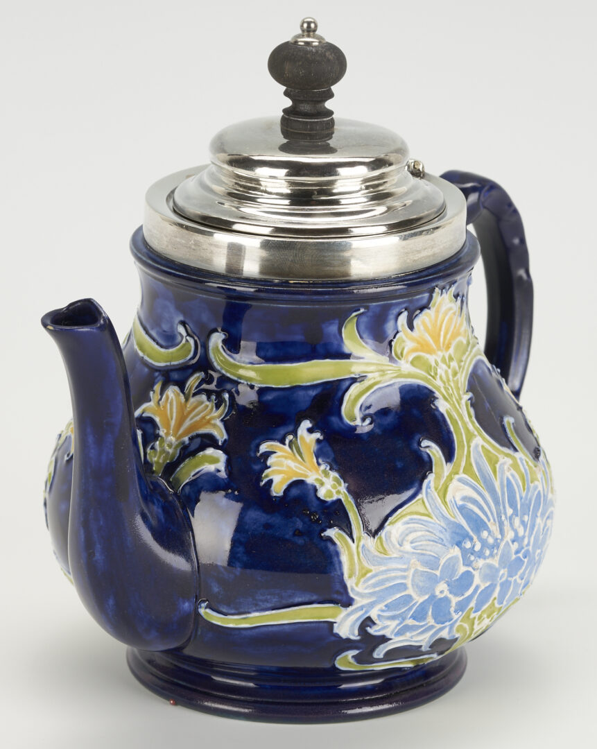 Lot 451: Rare Moorcroft Florian Ware Sterling-Mounted Tea-Set c. 1899