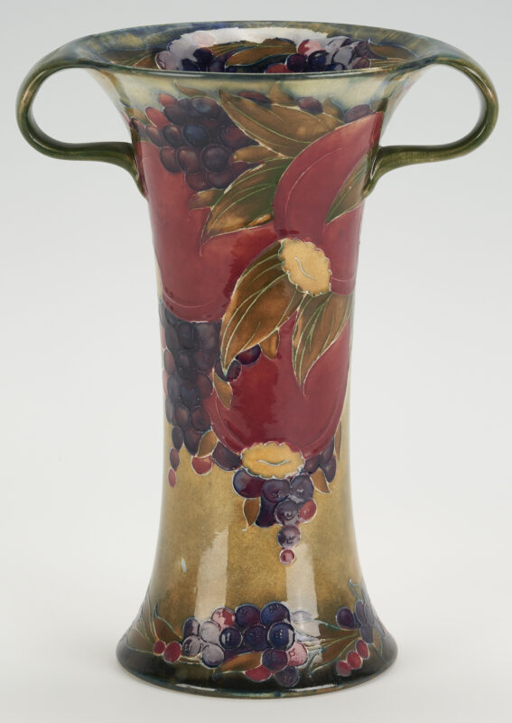 Lot 455: Large William Moorcroft Signed Pomegranate Vase w/ Handles