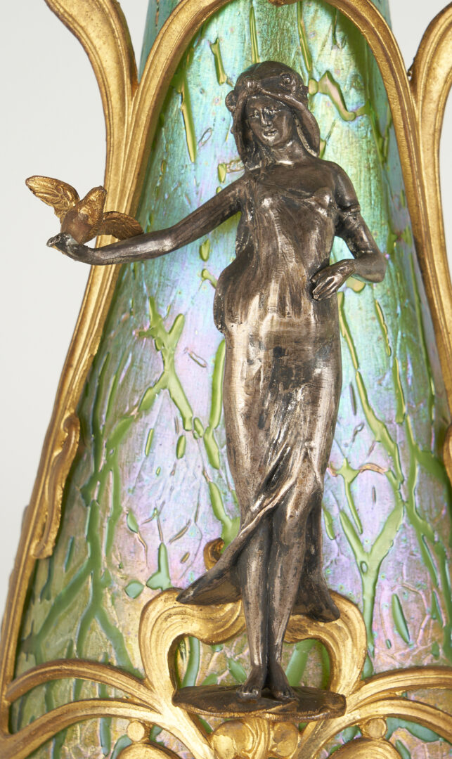 Lot 457: Pr. Loetz Art Nouveau Figural Overlay Crackle Iridescent Glass Vases