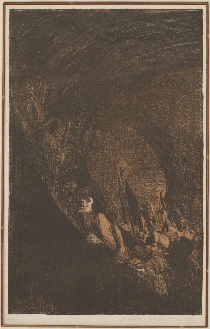 Lot 488: Kathe Kollwitz Lithograph, 1918, from Peasants' War, Arming in a Vault