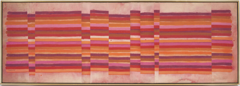 Lot 496: Large Exhibited Victor Huggins Painting, Horizontal Stripes