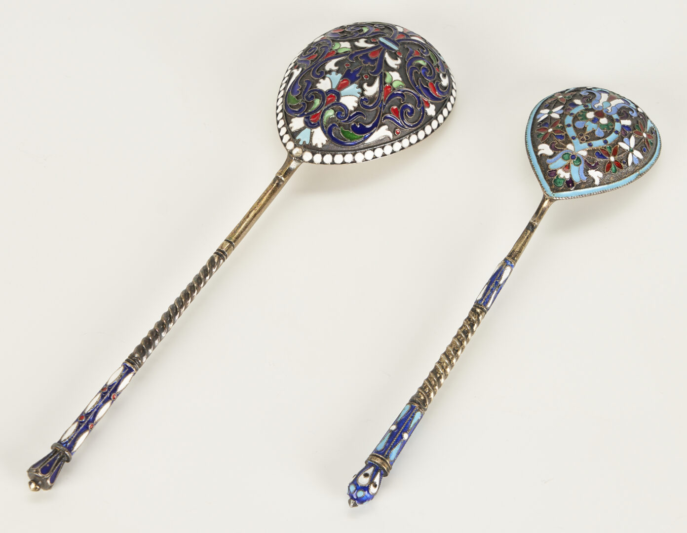Lot 49: 8 Russian Enameled Silver Gilt Spoons