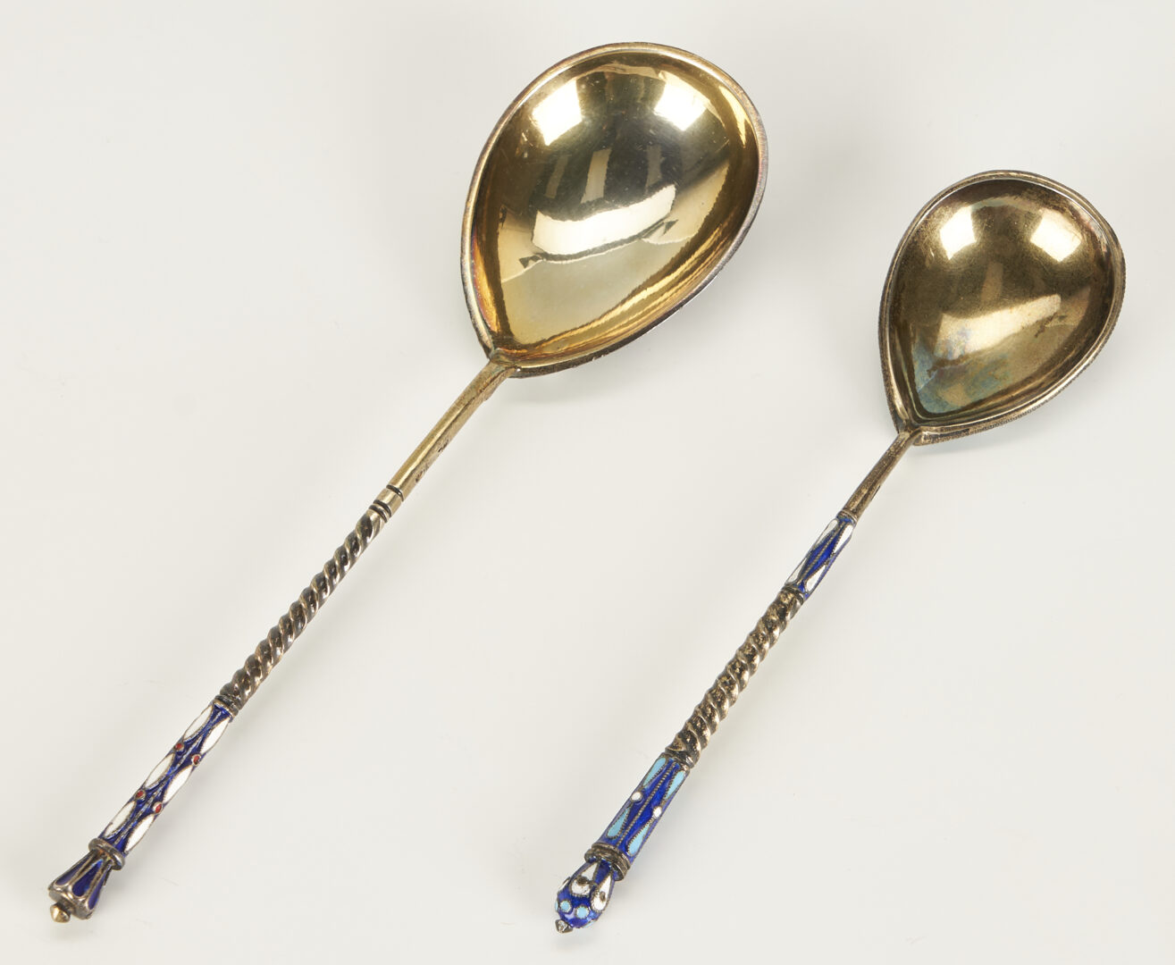 Lot 49: 8 Russian Enameled Silver Gilt Spoons